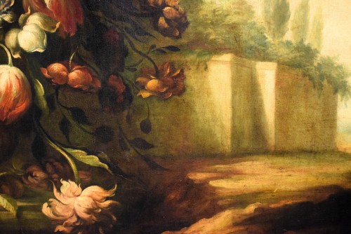 Antiquités - Still Life of Flowers in a Medici Vase - Italian School, 18th Century